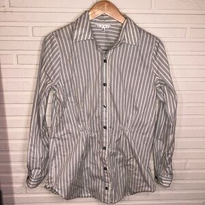 Cabi Blue and Yellow Striped Button Down Long Sleeve Shirt, Women Size Medium